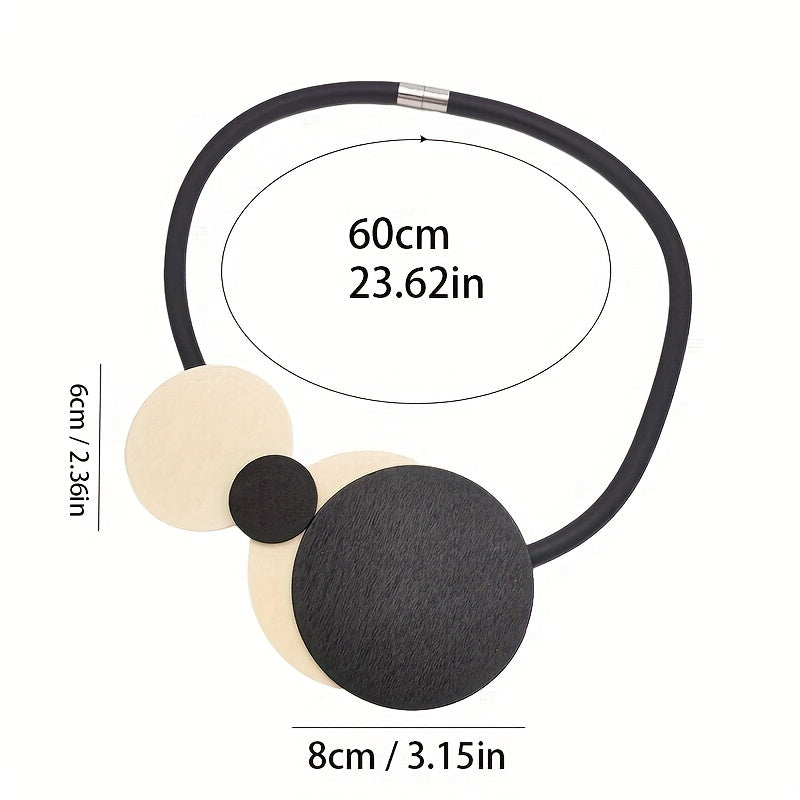 Wooden Pendant Necklace with Vintage Rubber Chain for Casual, Gothic, Bohemian Styles