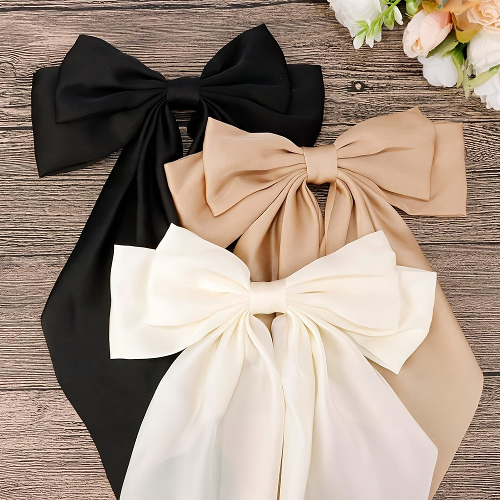 Qizlar uchun satinning soch bantlari 3 ta paket, katta lentali barrettlar, tug'ilgan kunlar uchun