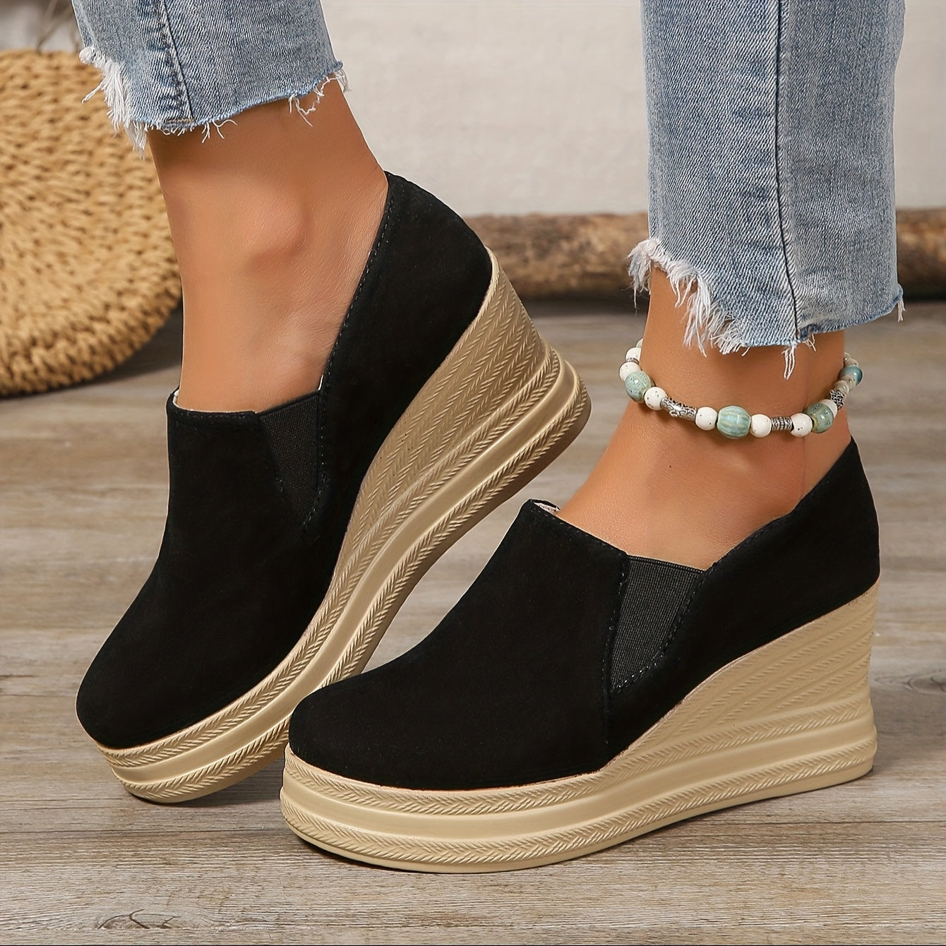 Women's Wedge Sneakers Platform High Heels Slip-On Fabric Sole All-Season