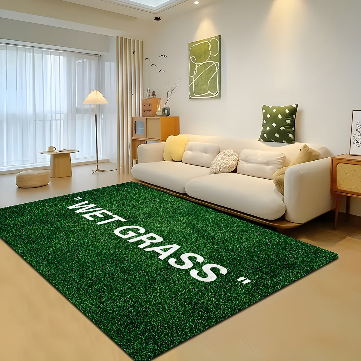 Green Grass Area Rug Non-Slip Machine Washable for Living Room Bedroom Kitchen