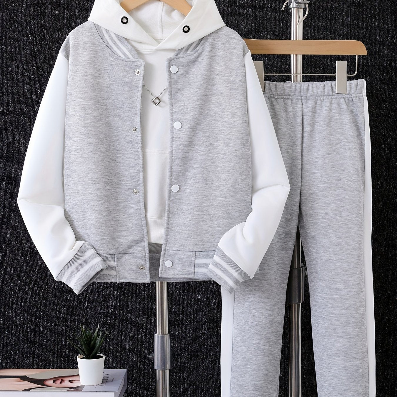 Boys' Polyester Baseball Suit and Pants Set Solid Color Spring Fall Casual