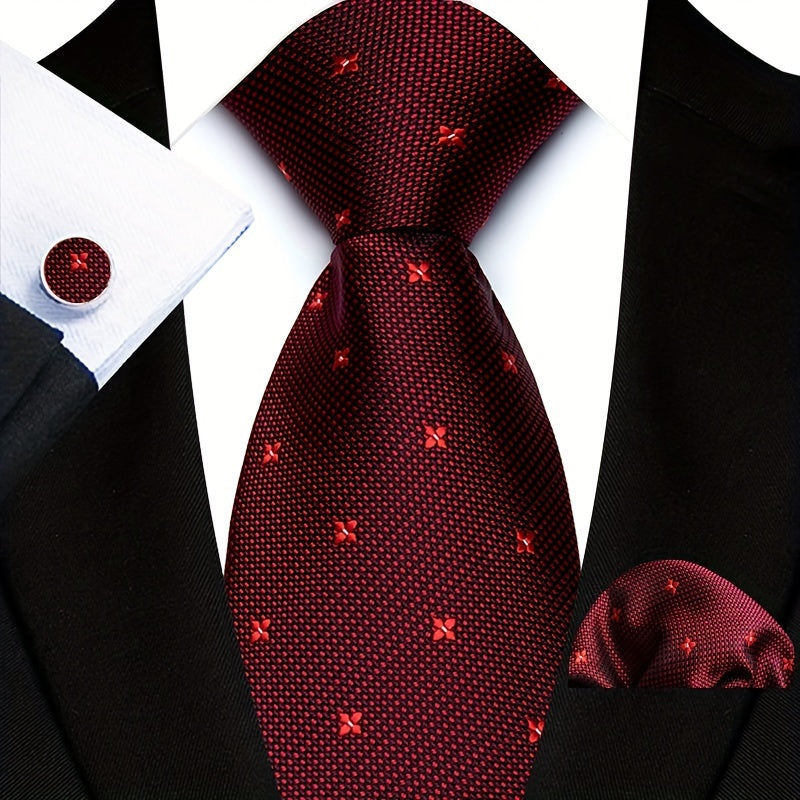 Men's Suit Set with Tie, Pocket Square and Cufflinks in Stripe and Paisley Design