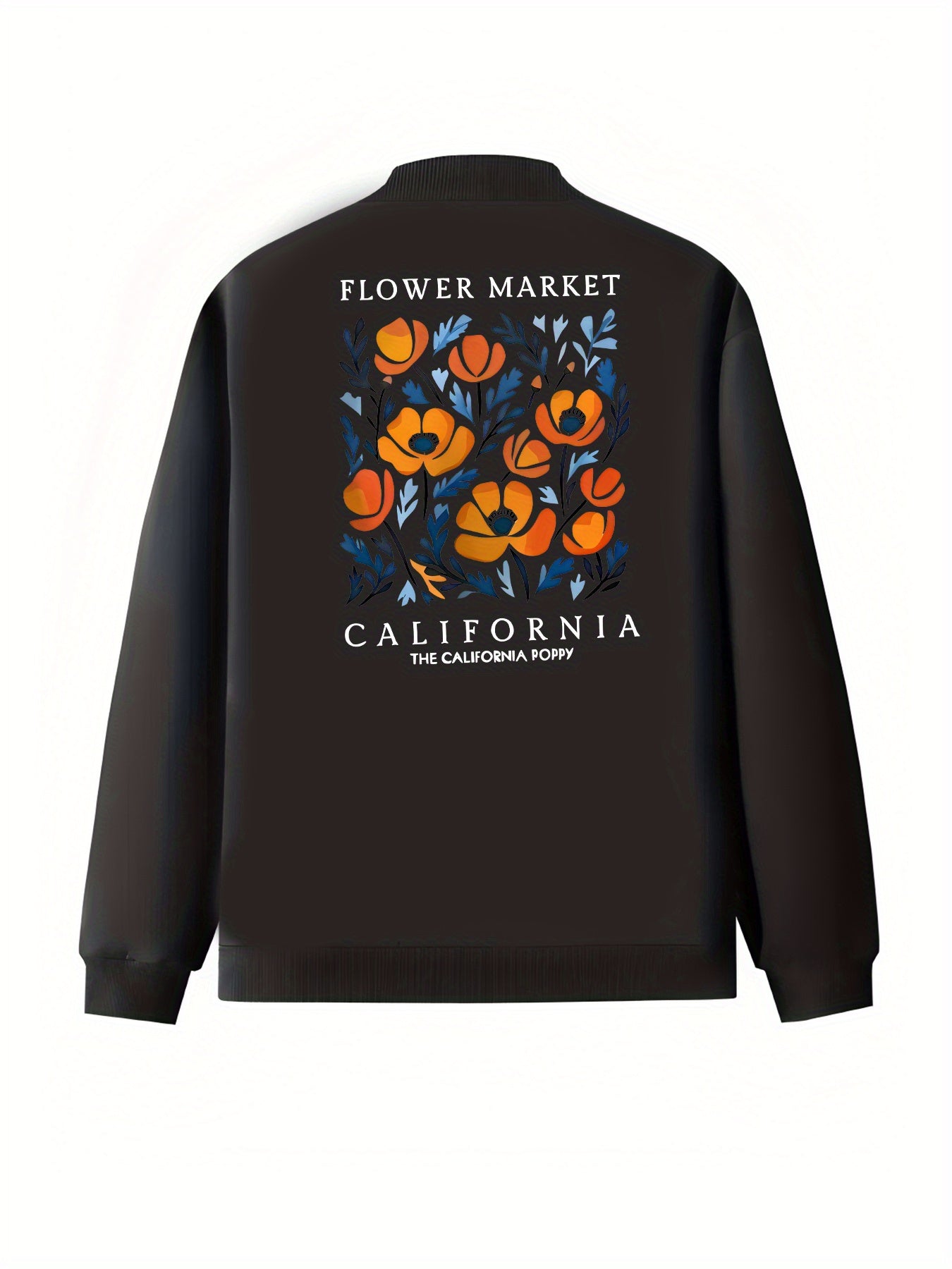 Women's Black Floral Print Zip-Up Jacket Plus Size All-Season Coat