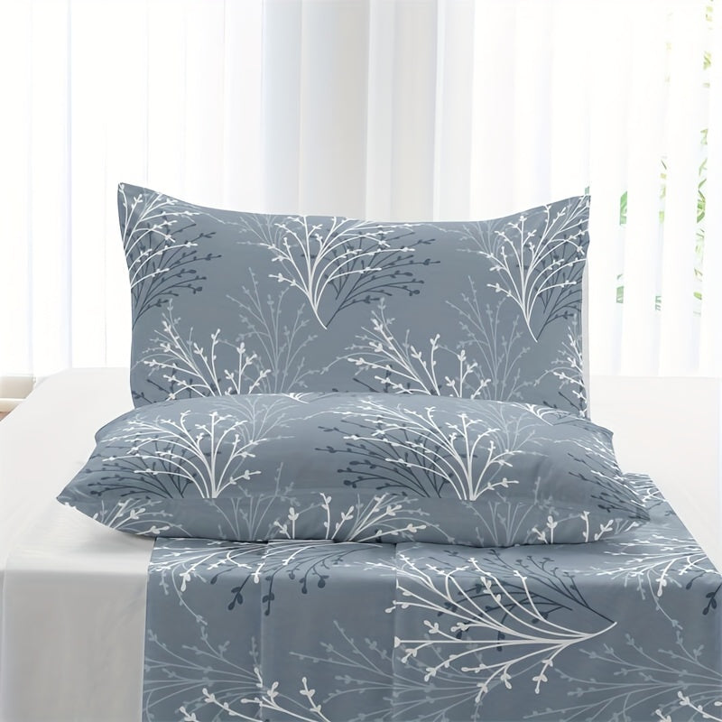 4-Piece Floral Polyester Bedding Set for Twin Queen King Size All-Season with Pillowcases