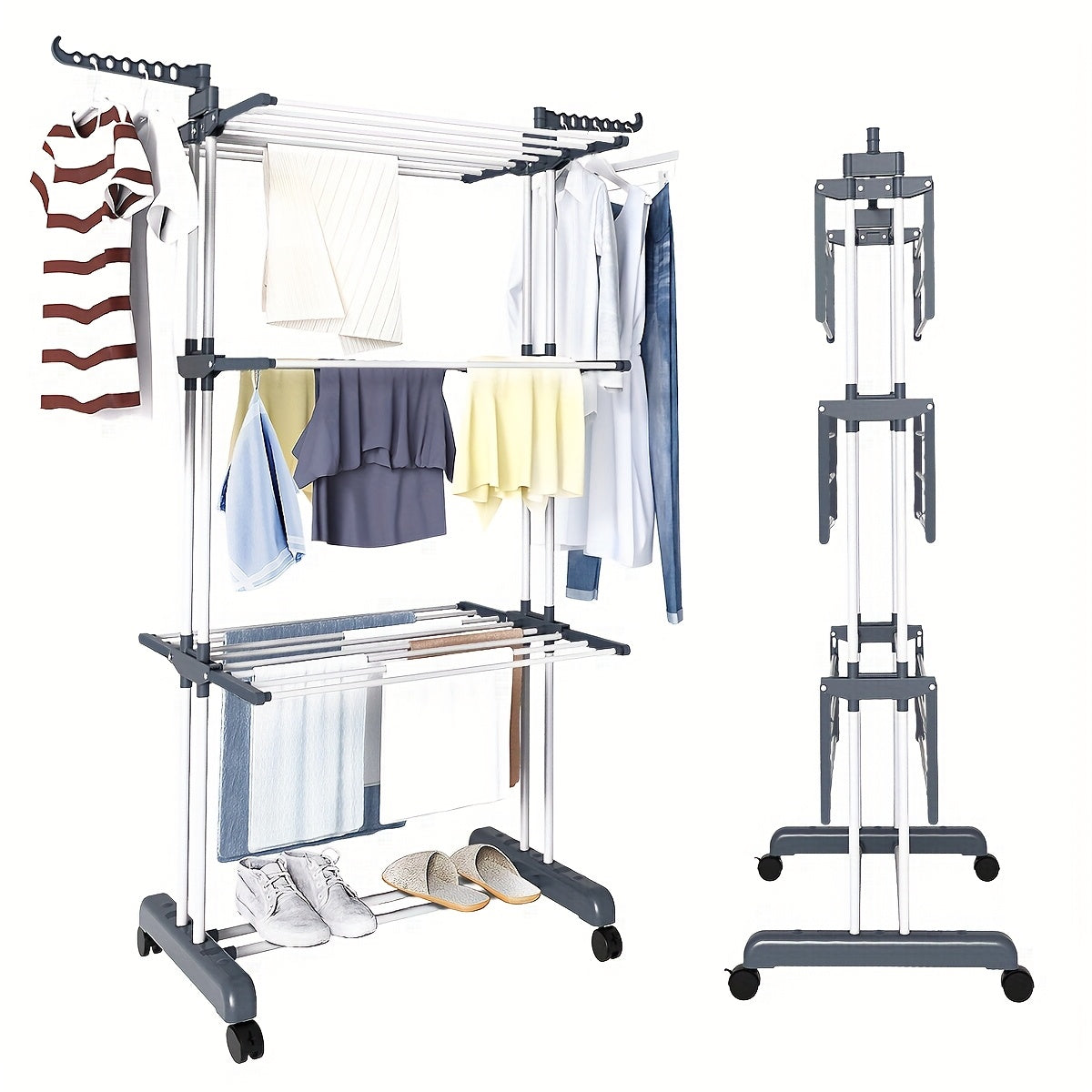 Adjustable Indoor Outdoor Drying Rack with Foldable Rod and Wheels