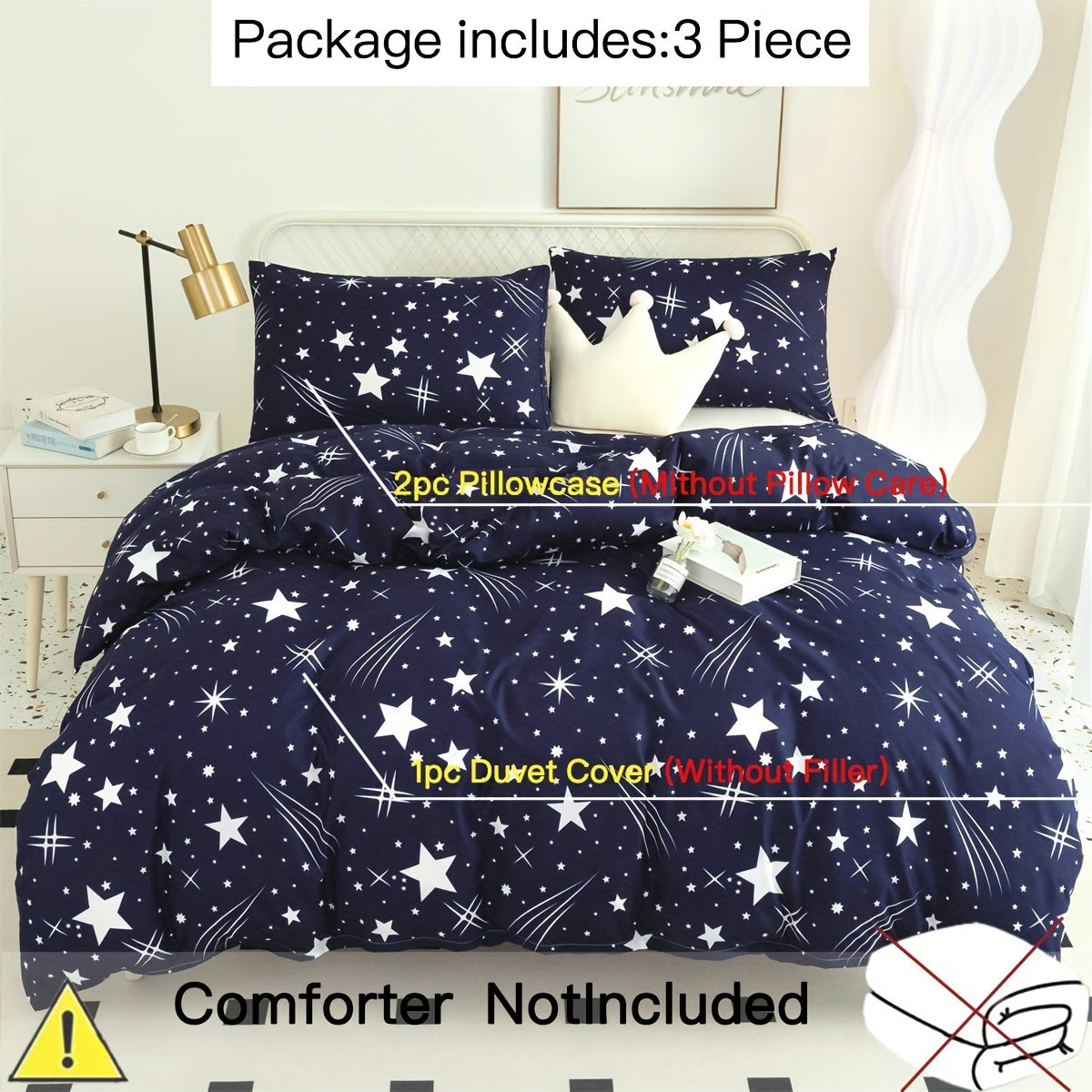 Starry Sky Duvet Cover Set 3 Pieces Soft Breathable Bedding for Bedroom Guest Room