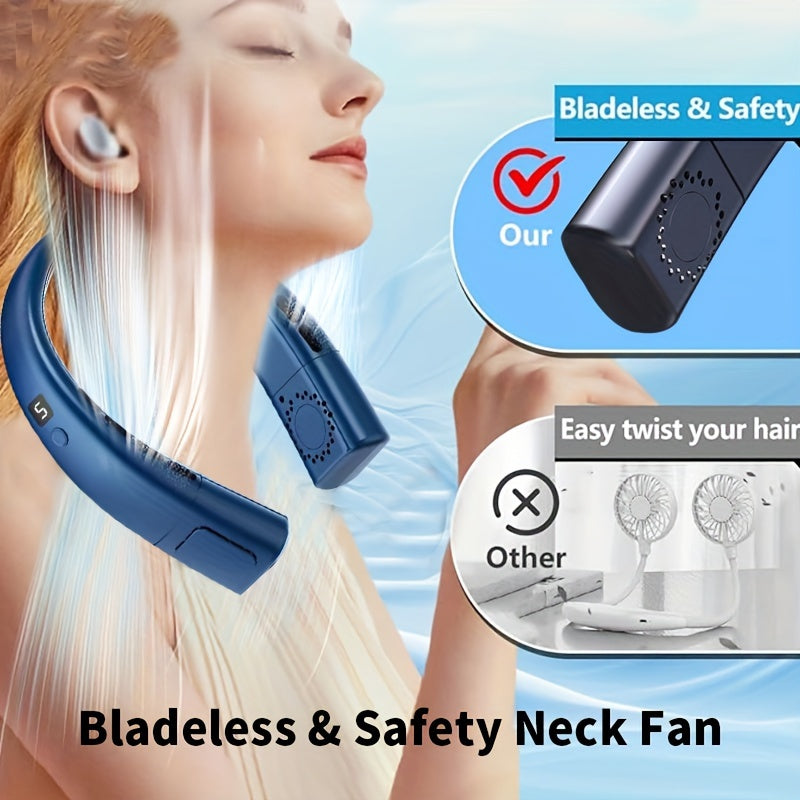 Portativ va Jim Ikki Turbo USB Bo'yin Ventilyatori, Kuchli Havo Oqimi, 5 Tezlikda Sovutish, Uzoq Batareya Hayoti - Sport, Sayohat va 2025-yilda Maktabga Qaytish uchun Mukammal