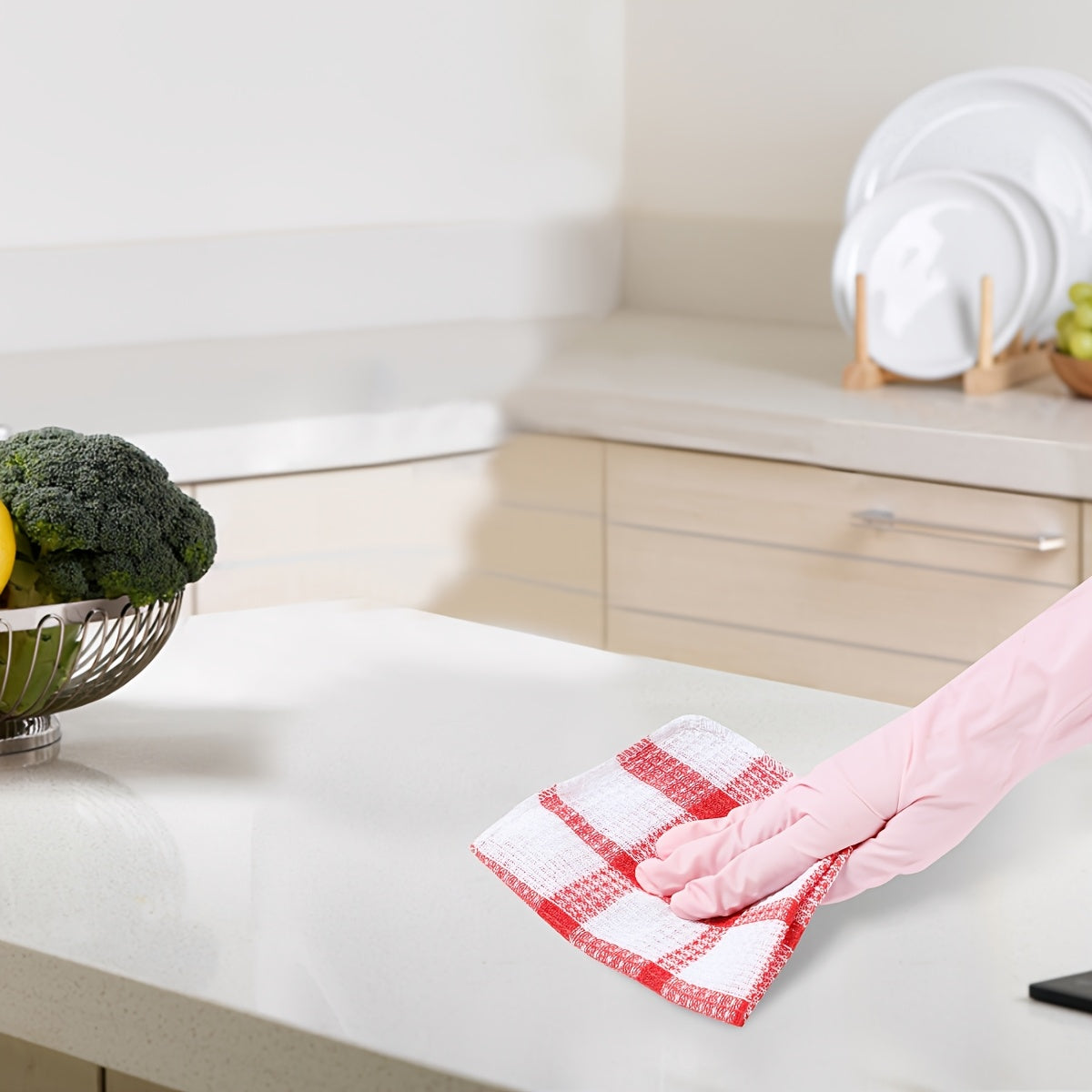 Set of 5 Waffle Weave Kitchen Towels Quick-Drying Dish and Hand Towels Rustic Space Design