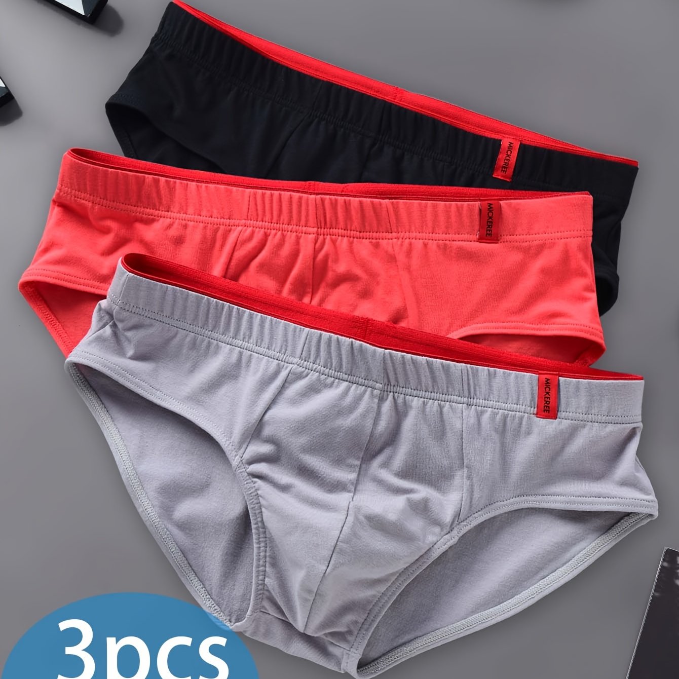 Men's Cotton Feel Triangle Underwear Set 3 Mixed Colors Mid-Rise Breathable Elastic