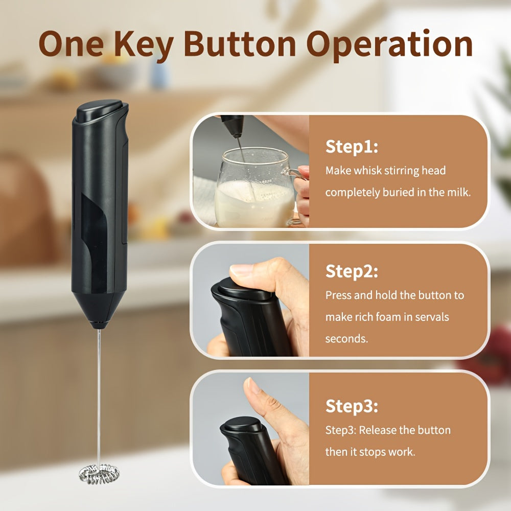 Ручной электрический взбиватель для молока, работающий на батарейках, пеновзбиватель для кофе и горячих напитков, черный
