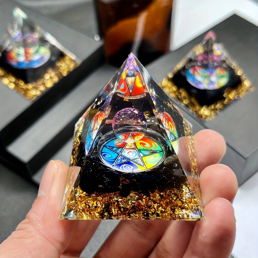 Ручная работа. Органическая пирамида с обсидиановыми чипсами для домашнего и офисного декора