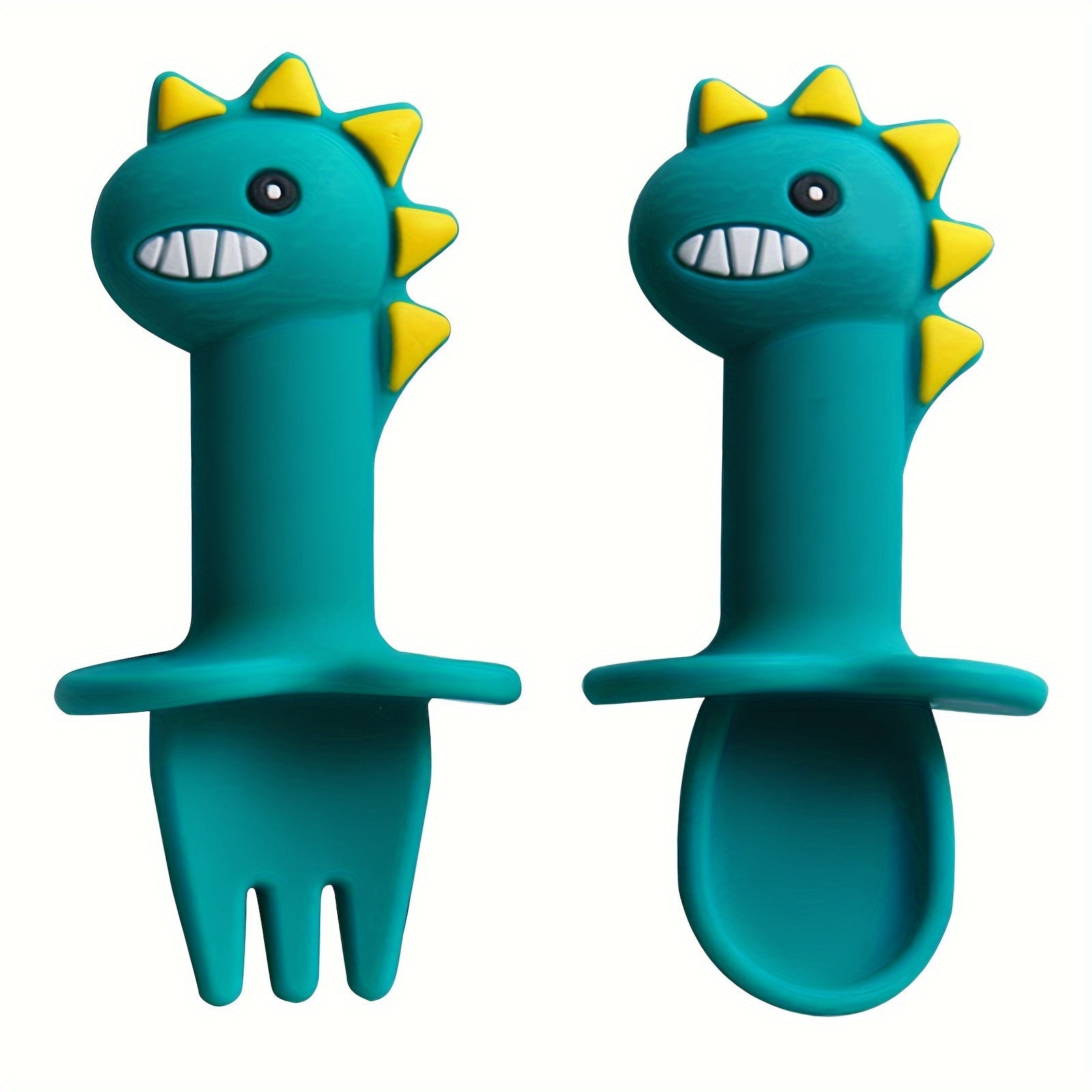 Set of 2 Kids Silicone Dinosaur Utensils Forks and Spoons Food-Grade Materials
