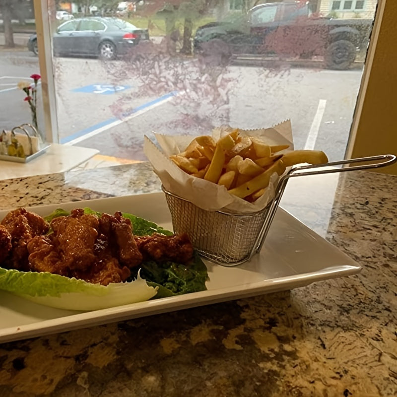 Набор из 4 мини-корзинок для картофеля фри с сеткой, квадратная корзина для картофеля фри из нержавеющей стали диаметром 4 дюйма, основные кухонные принадлежности