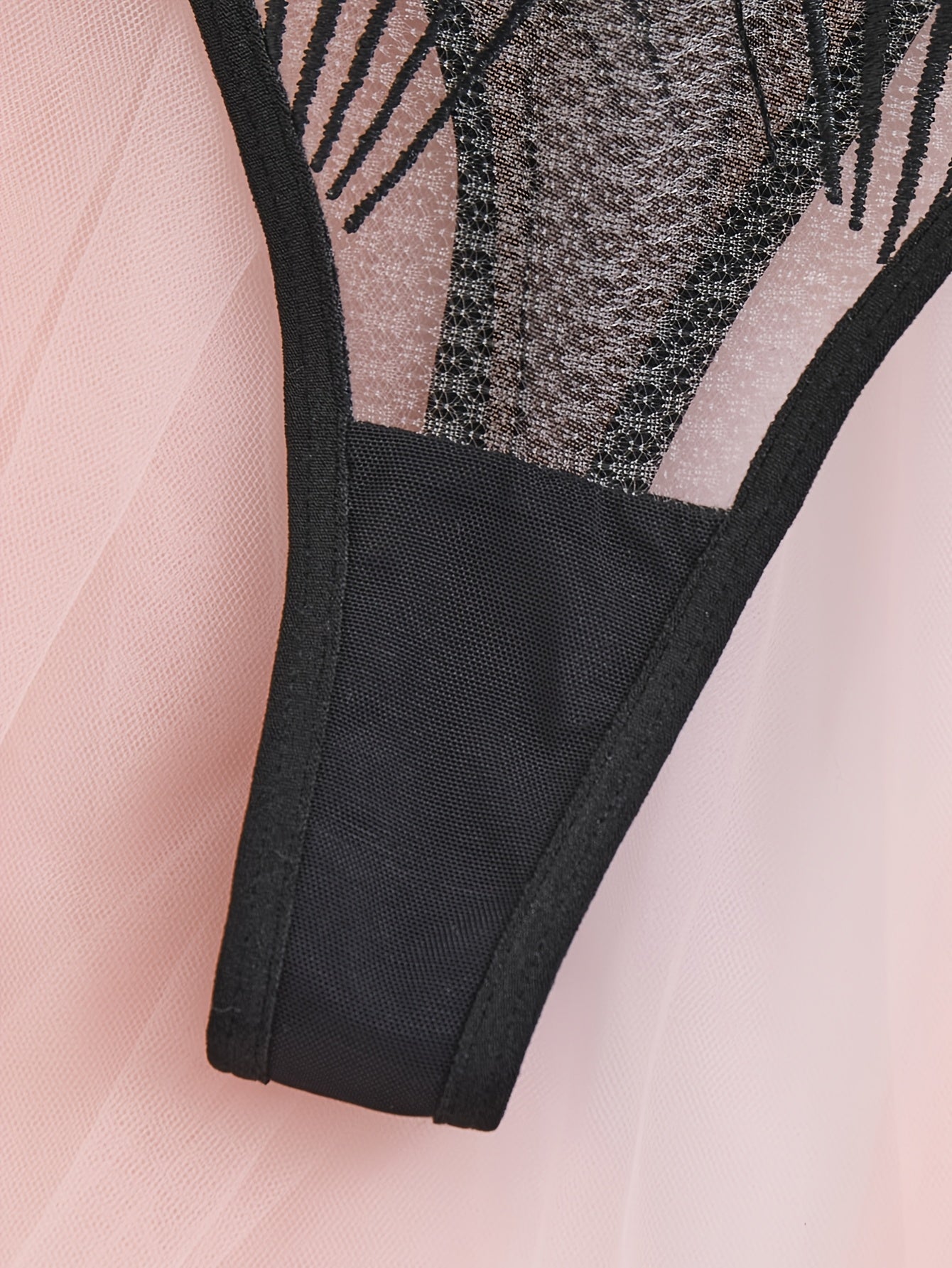 Women's Lace Push-Up Lingerie Set with Semi-Transparent Bra and Flower Embroidery