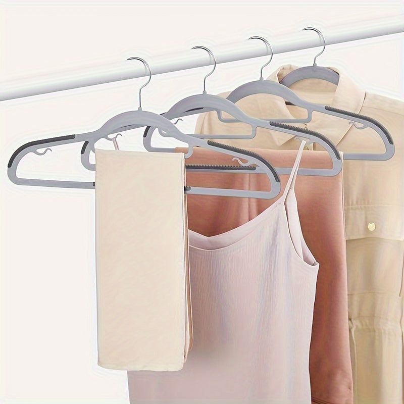 Set of 10 Plastic Hangers with Grip Grooves and Corner Protection for Closet Organization