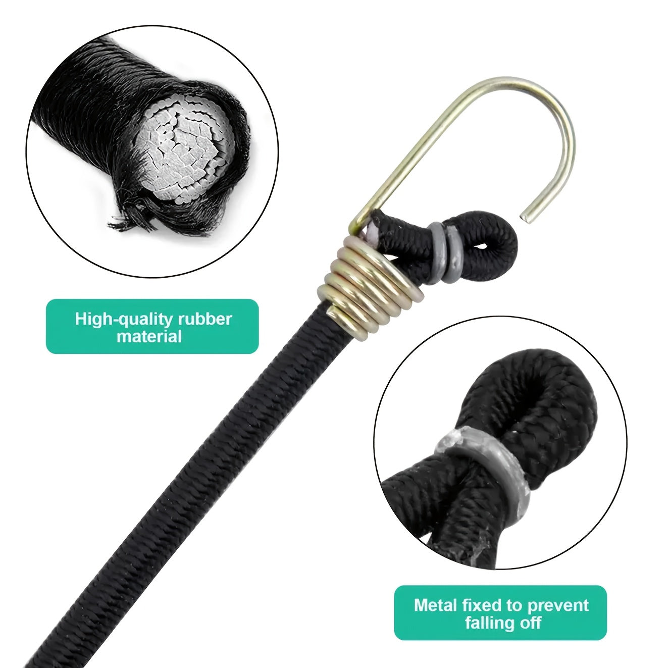 10 Pcs Elastic Bungee Cords With Hooks Black Rubber Straps