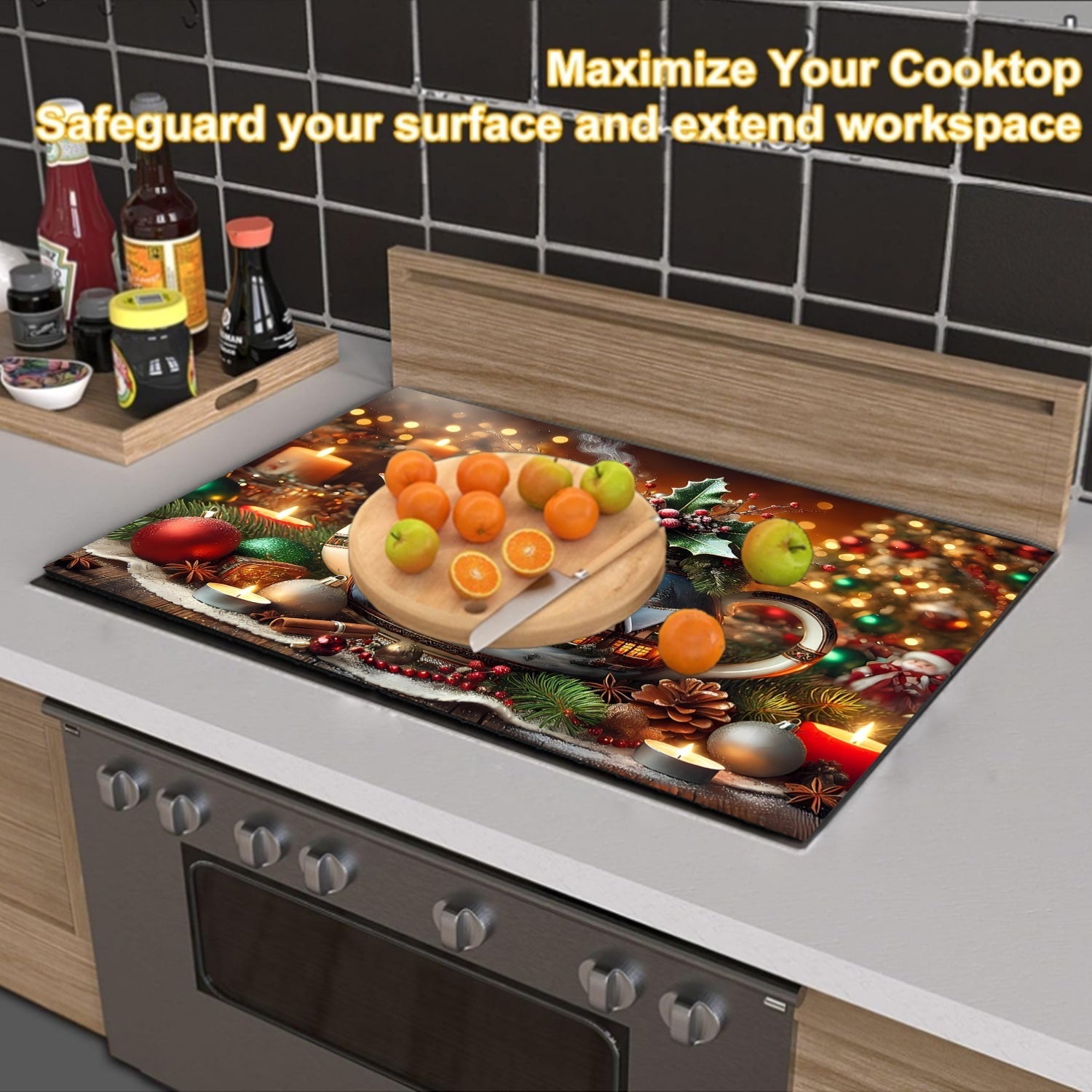 Christmas Themed Stove Top Protector Waterproof Scratch-Resistant Heat-Resistant Cover