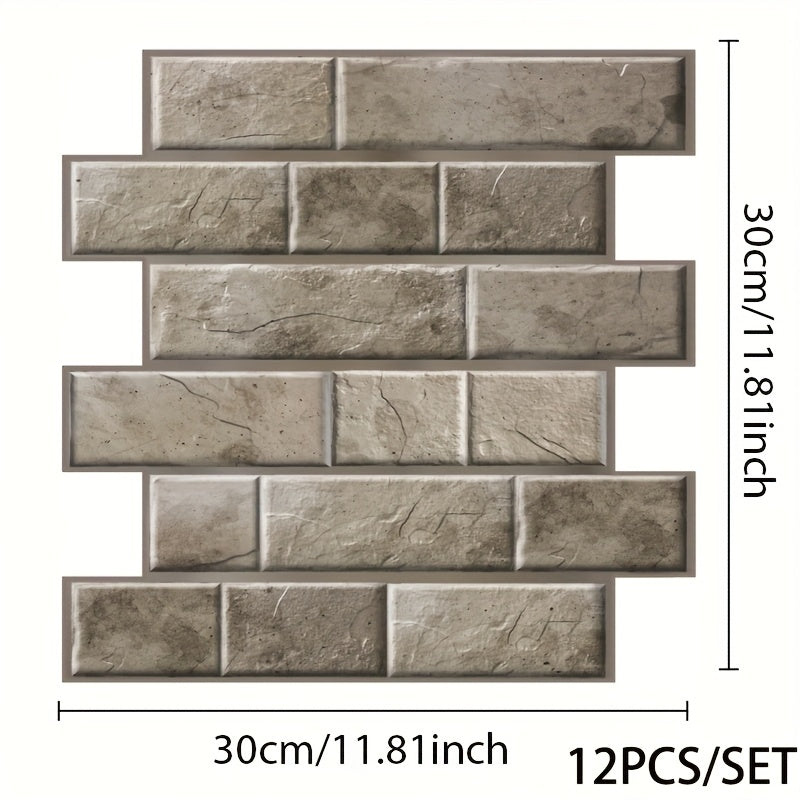 12 o'z-o'zini yopishtiradigan 3D devor paneli plitkalar, yashash xonasi va hammom uchun bezak, yaltiroq, suv o'tkazmaydigan