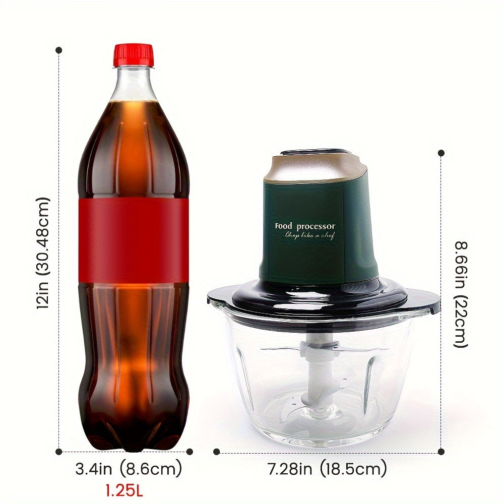 Tezkor 8 stakanlik elektr oziq-ovqat maydalagich va protsessor, toza mis motor, 4 ta o'tkir pichoq, go'sht, sabzavot, meva va yong'oq uchun ideal - 1.2L shisha/plastik idish, 300W, EU ulagichi.