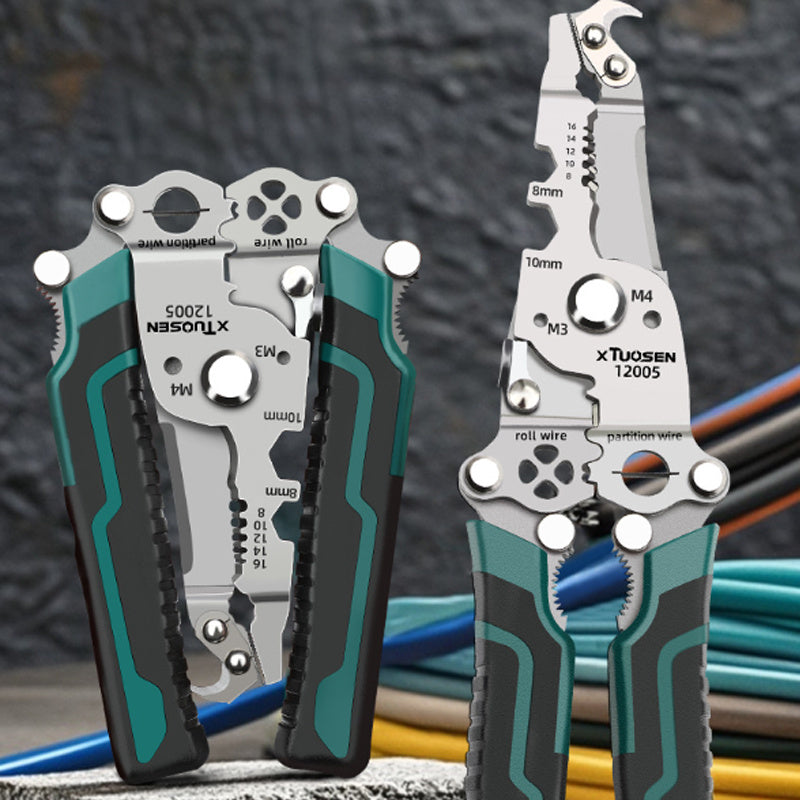 1 dona ProMaster ko'p funksiyali egiluvchan simni qirqish va kesish uchun qopqoq pichog'i, tornavida, kalit bilan jihozlangan sim qirqish va kesish uchun.