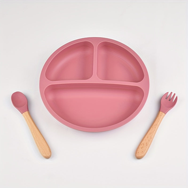 3-Piece Silicone Baby Feeding Set with Suction Plate Spoon and Fork for Infants and Toddlers