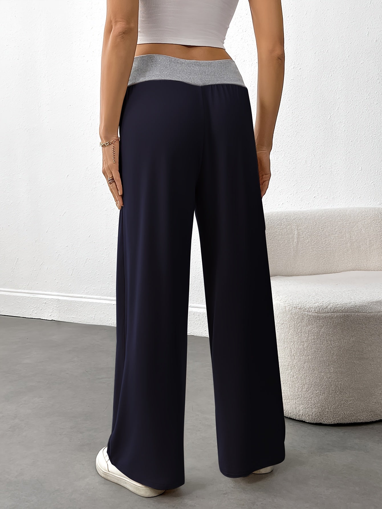 Women's Plus Size High-Waisted Wide-Leg Pants Soft Stretchy Fabric Brown Casual Lounge