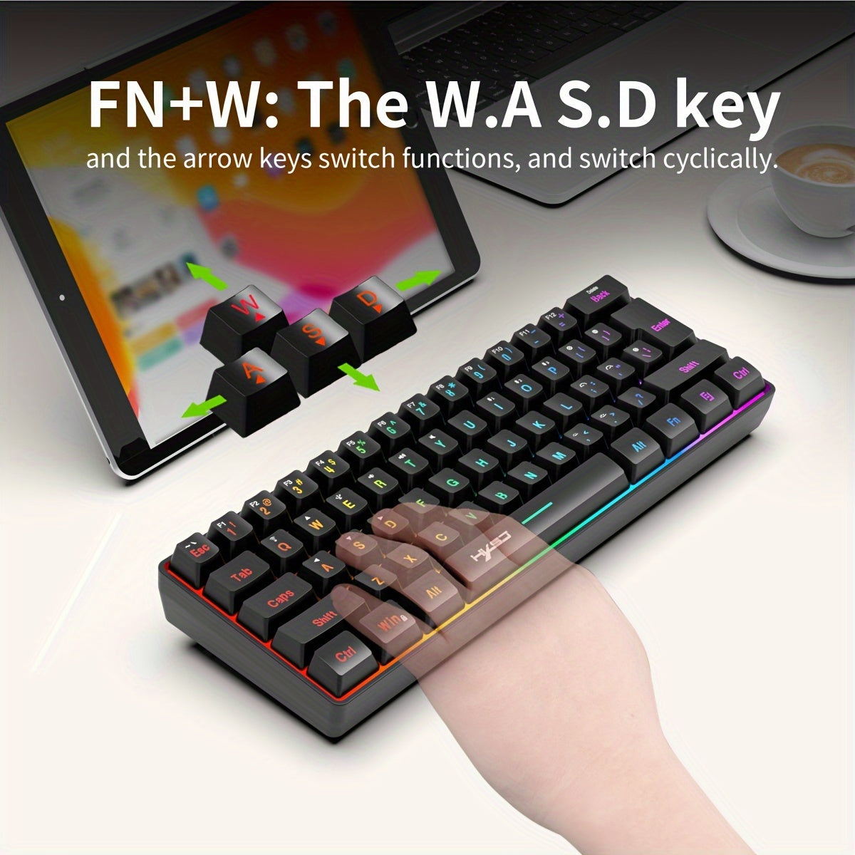 Mini Wireless Gaming Keyboard 61 Keys RGB Backlit Rechargeable Type-C USB