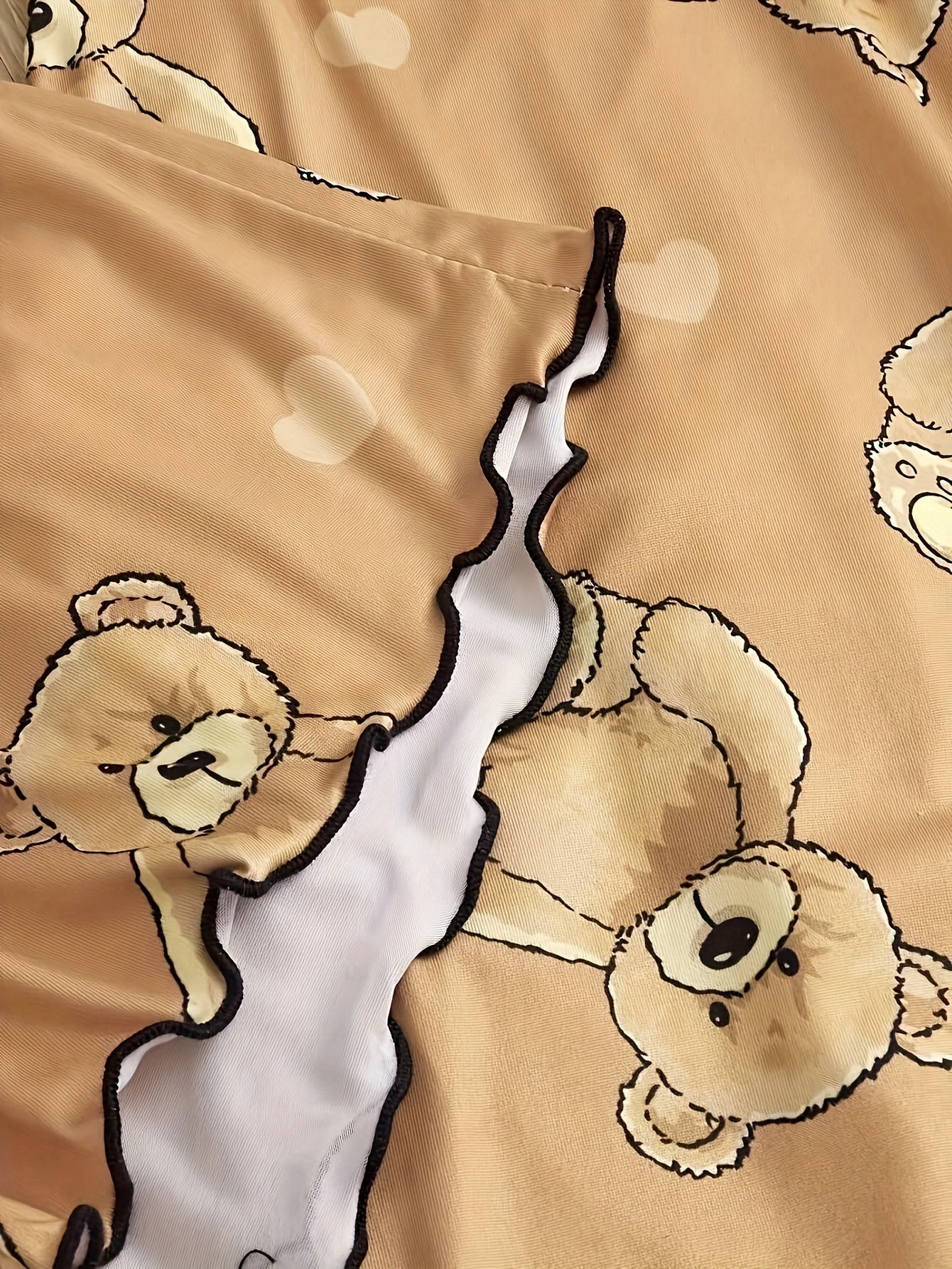 Women's Bear Print Pajama Set with Lettuce Trim Crop Cami Top Shorts and Pants