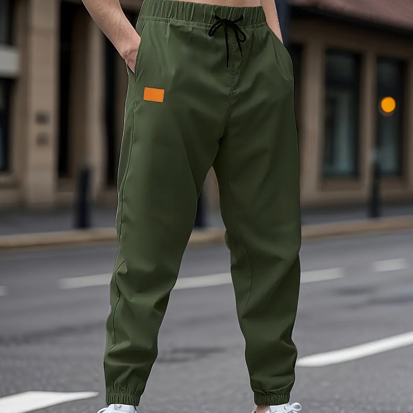 Men's Casual Cargo Pants Non-Stretch Polyester Drawstring Waist Regular Fit Solid Color