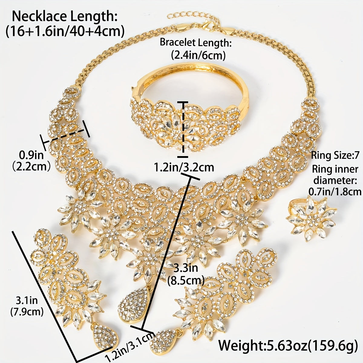 Women’s Middle Eastern Bohemian Jewelry Set Pendant Necklace Bracelet Earrings Ring Black Flower Pattern