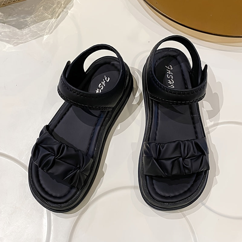 Women Flat Sandals Solid Color Open Toe Summer Shoes