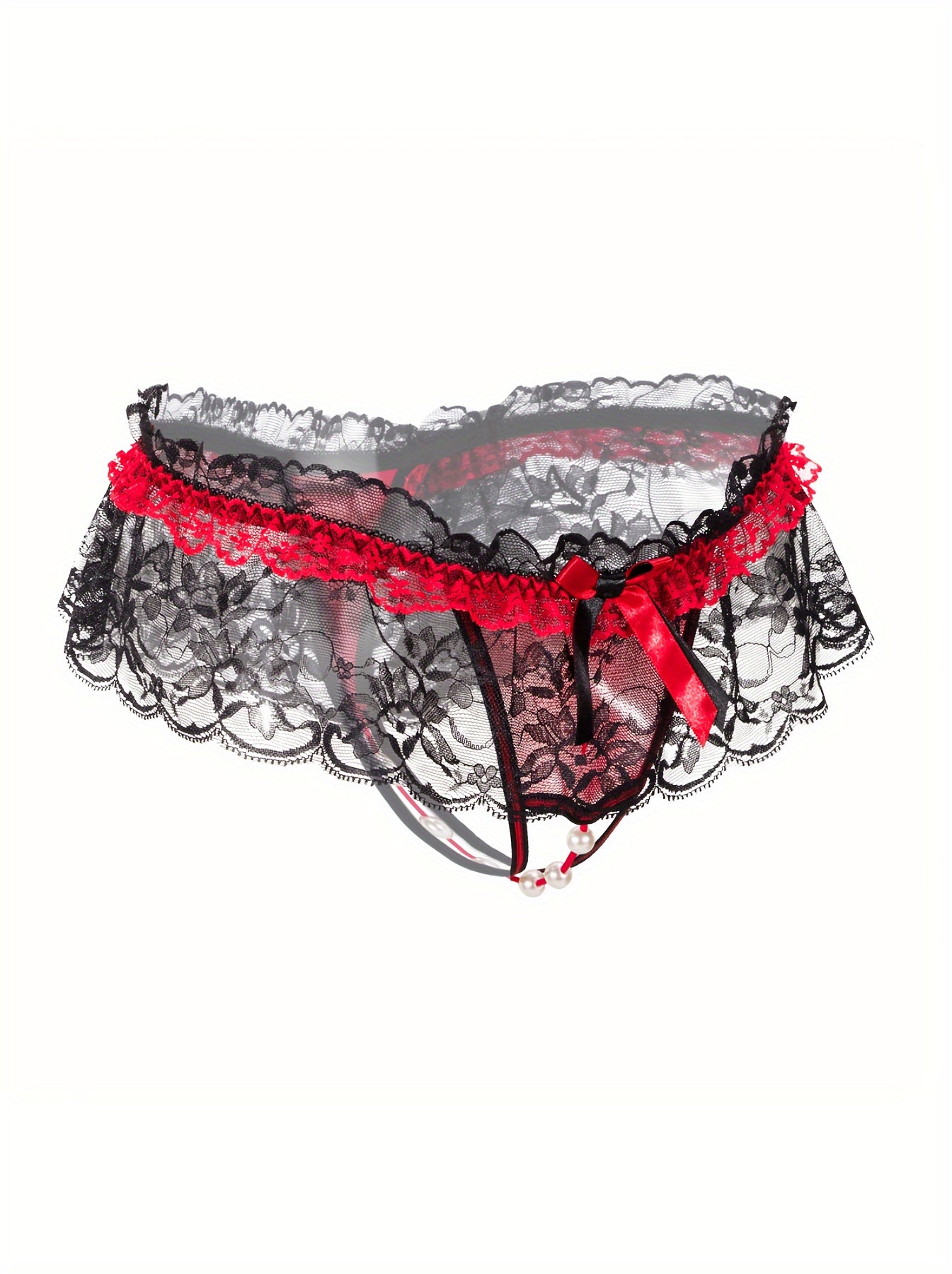 Women's Low Waist Lace Thong Panties Transparent Open-Crotch Lingerie