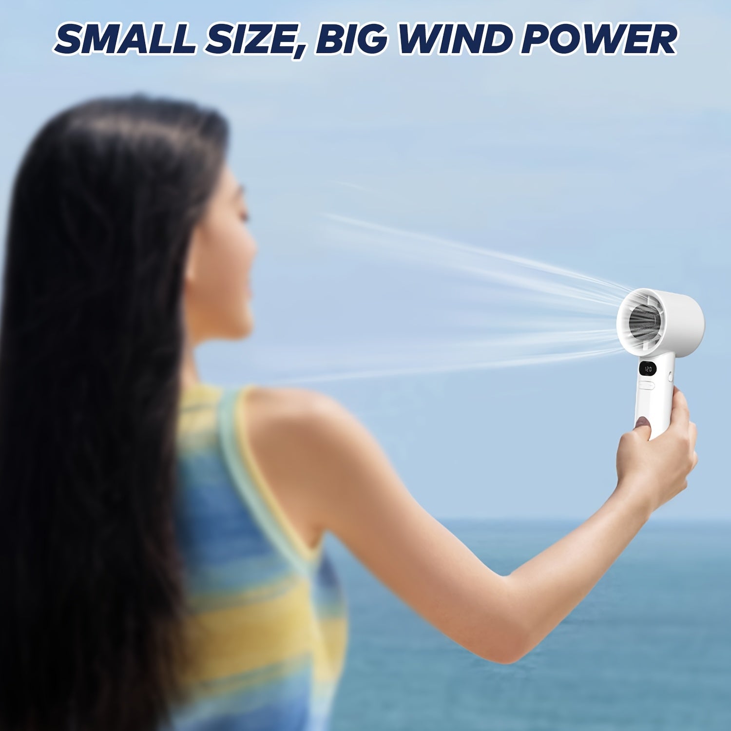 Handheld Fan with 120-Speed Variable, LED Display, USB Rechargeable, Portable for Travel and Outdoor Use in Gray and White