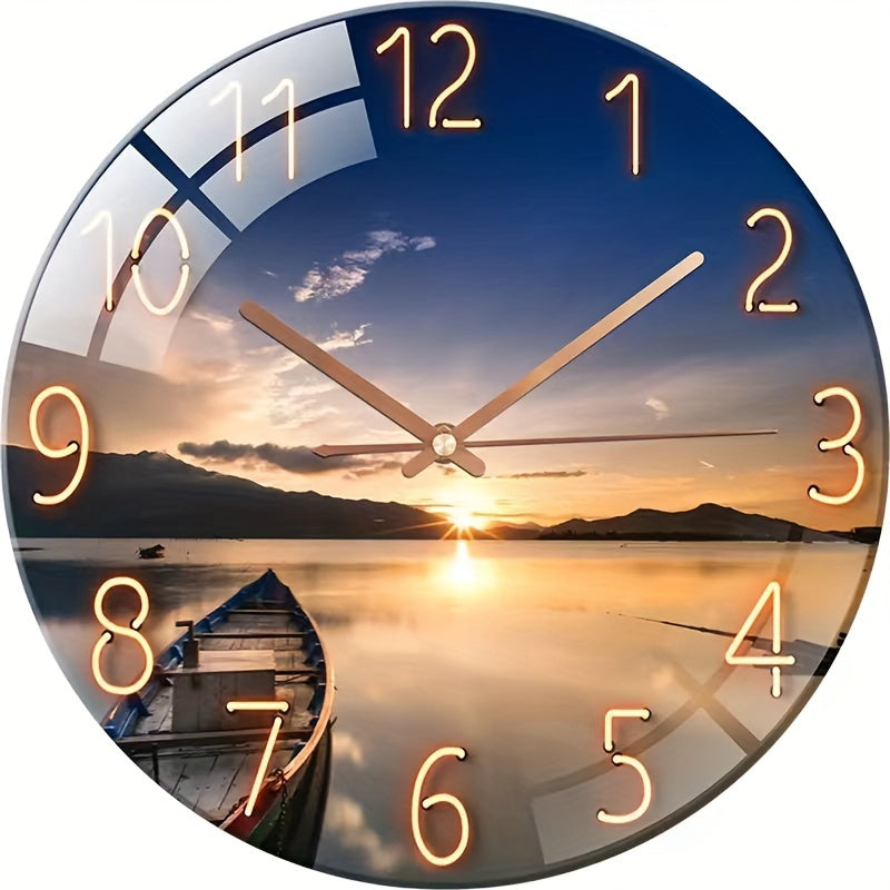 Glass Art Wall Clock 30.48cm Silent Modern Decorative for Bedroom Living Room