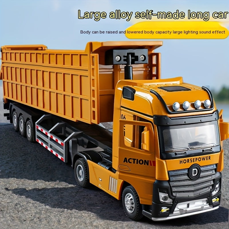 Large Yellow Alloy Construction Truck Toy for Boys Winter-Ready Heavy-Duty Dump Semi-Trailer