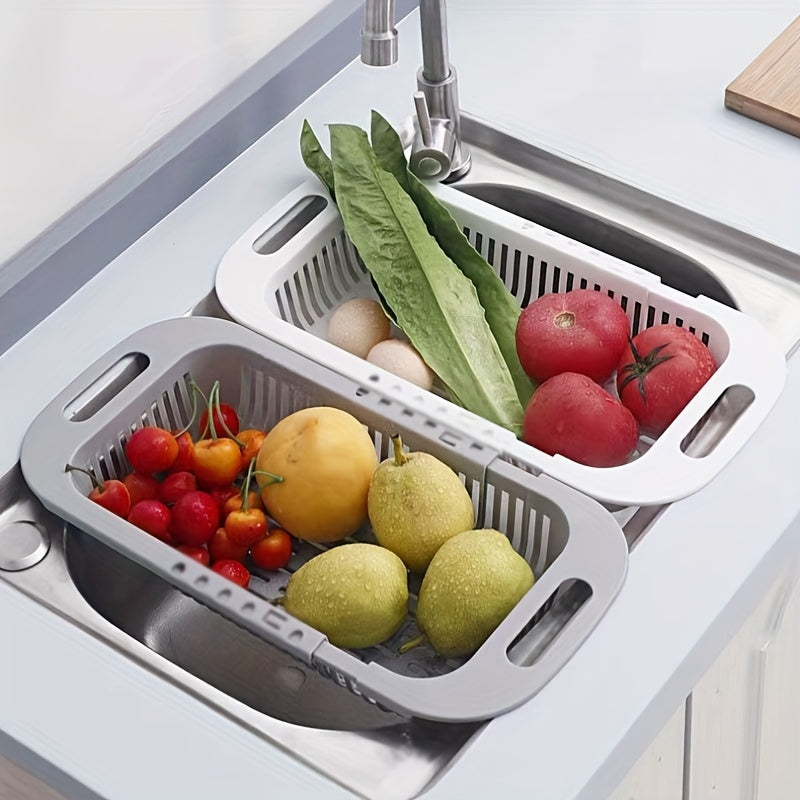 Регулируемая корзина для овощей - прямоугольная пластиковая в стиле бохо - кухонная полка для мытья посуды и хранения продуктов - выдвижная сушилка - сборка не требуется - экологически чистая