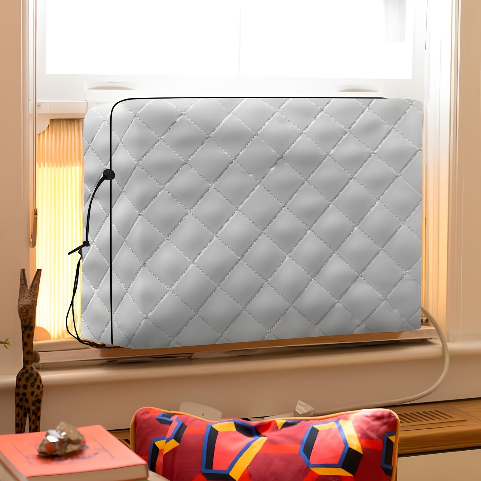 White Quilted Indoor Air Conditioner Cover 21x15x3.5 Inches Adjustable Rustproof Protector