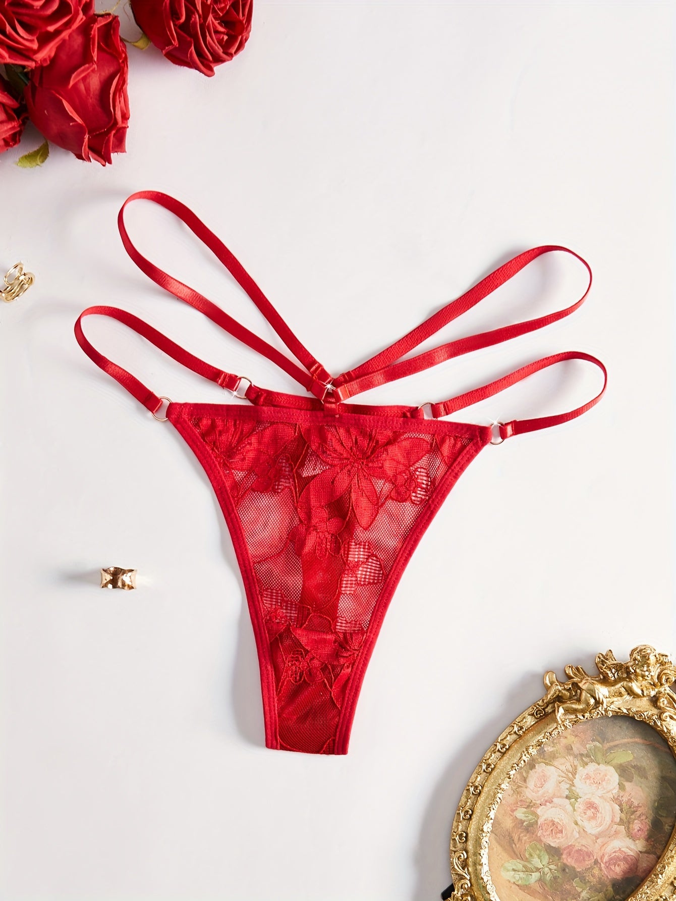 Red Lace Thong for Women with Straps and Comfortable Fit