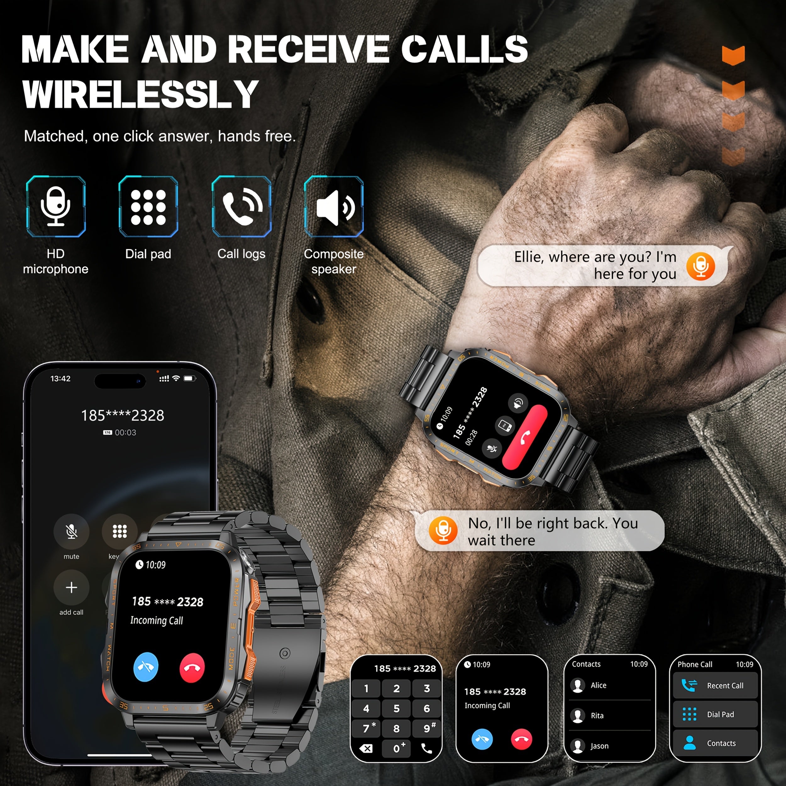 HD 4.98cm Smartwatch with 100+ Sports Modes AI Voice Assistant Sleep Monitoring Fitness Tracker for iOS Android