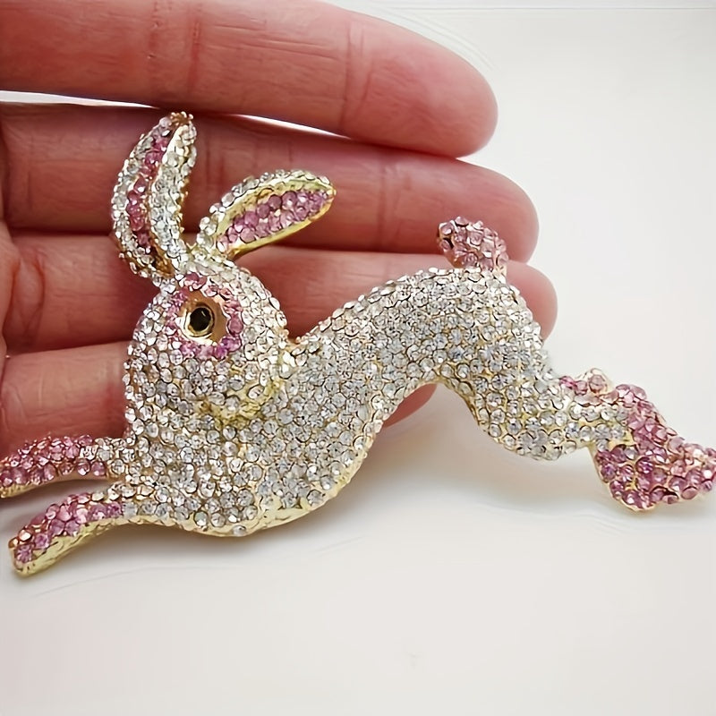 Animal-Shaped Alloy Rabbit Brooch Pin with Rhinestones for Women
