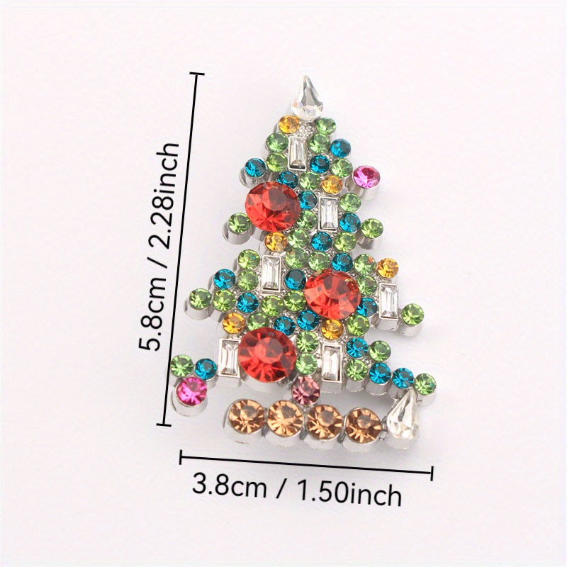 Vintage Rhinestone Enamel Christmas Tree Brooch for Women and Men