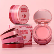 Paleta de maquillaje 3 en 1 para mujer, contorno, rubor, iluminador, ojos rosas y marrones