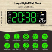 11-Inch Digital Wall Clock with Temperature Date Display Auto Dimming Snooze USB Powered Remote
