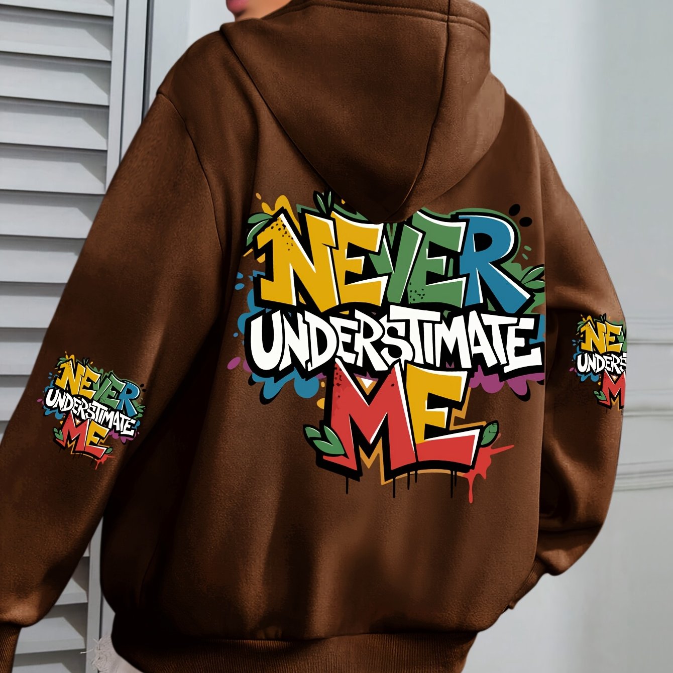 Plus Size Women’s Hoodie Fleece-Lined Graffiti Print Green Fall Winter