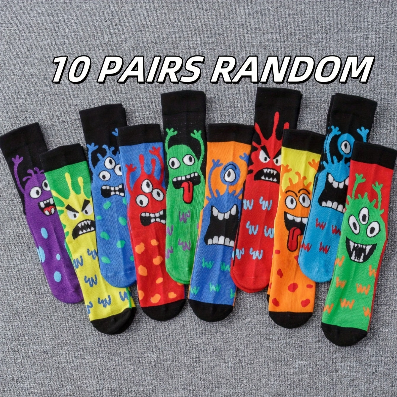 Men's and Women's Mid-Tube Socks 5-10 Pairs Cartoon Pattern Polyester All Seasons