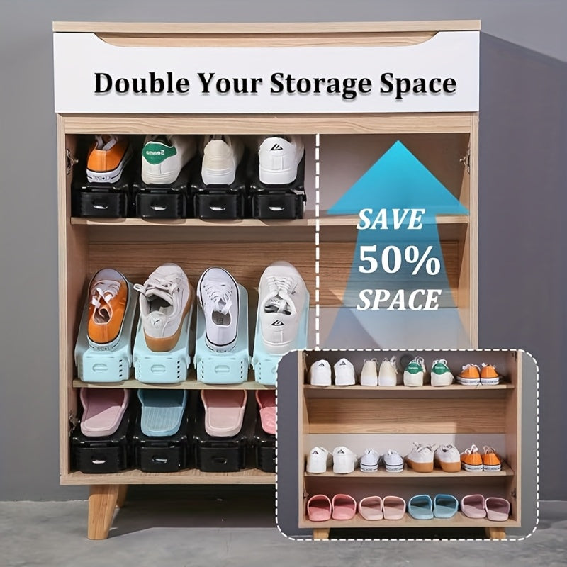 Juego de 4 estantes ajustables de plástico para zapatos, organizador de zapatos de doble capa para dormitorio, armario, entrada y baño