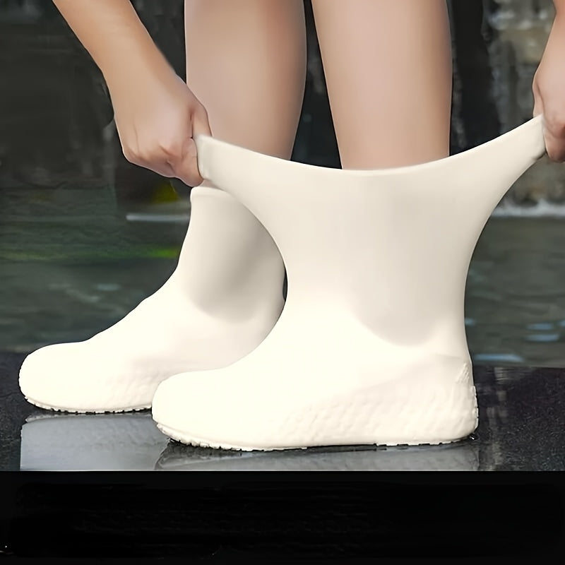 Unisex Waterproof Shoe Covers Reusable Latex Non-Slip Rain Shoes Small White