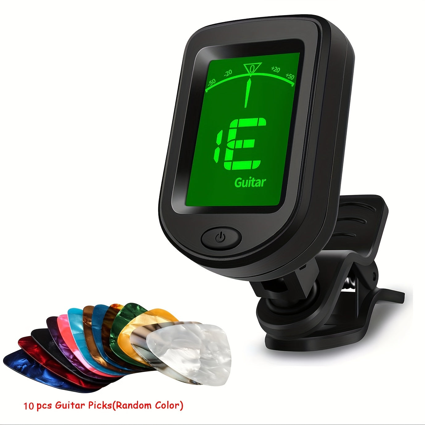 Clip-On Guitar Tuner with 360-Degree Display Black Battery Powered