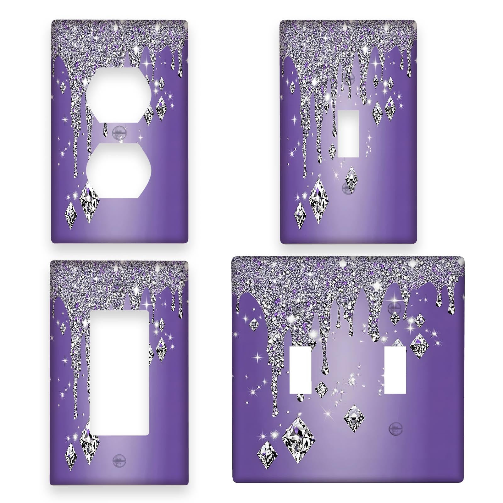 Purple Glitter Diamond Drip Light Switch Cover 1 or 2 Gang Ornate Design