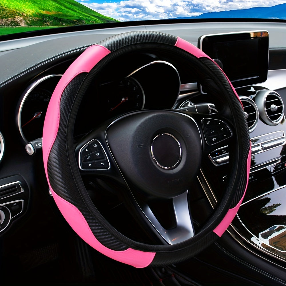 Carbon Fiber Steering Wheel Cover Non-Slip Fits 37-38CM Vehicle Accessories